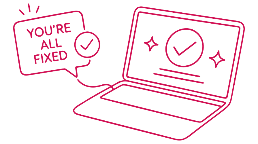 Illustration of a laptop displaying a success message after a WordPress website issue has been resolved