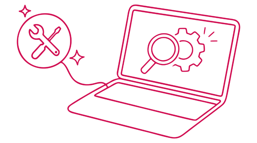 Illustration of a developer investigating and diagnosing a WordPress or WooCommerce website issue