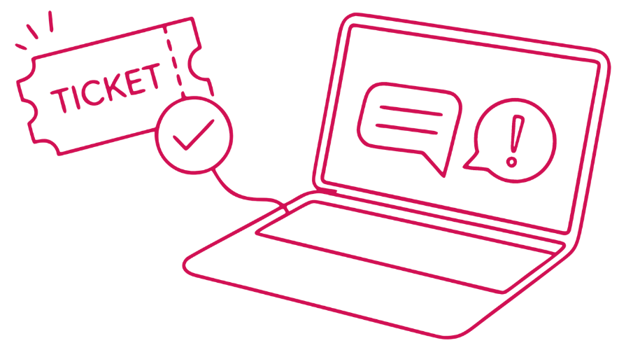 Illustration of a support ticket being submitted with a problem description for WordPress website fixes